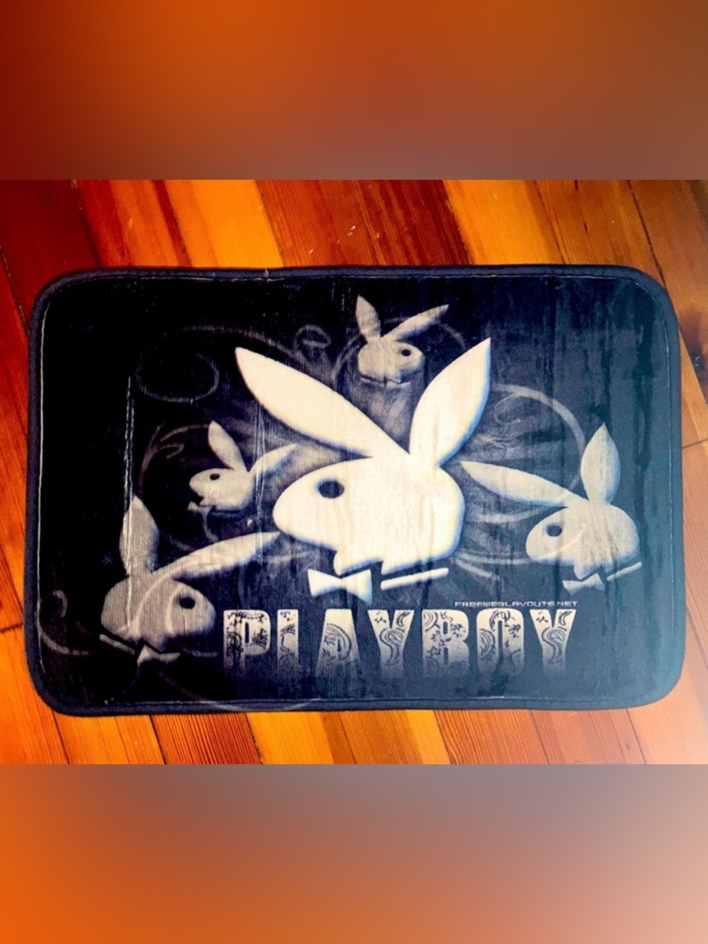 PLAYBOY Black and White Bunny Logo Rug